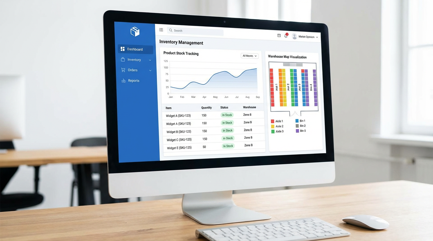 在庫管理システム画面 - 商品・消耗品の在庫数管理、発注タイミング通知、使用履歴追跡