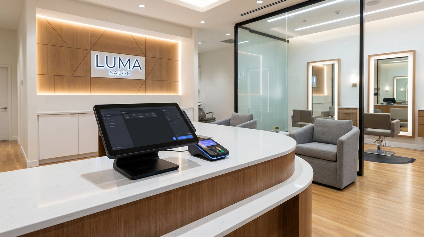 受付・会計管理システム画面 - キャッシュレス決済対応、自動売上計算、レシート発行